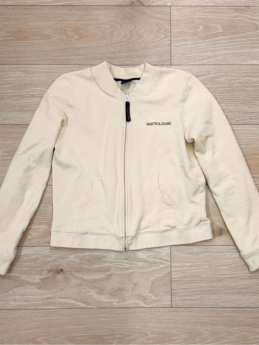 Nautica Jeans Cream Zip Front Sweatshirt Jacket